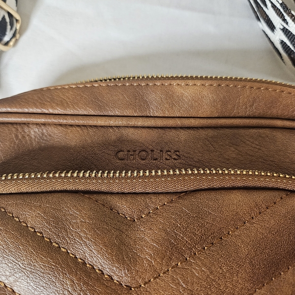 Brown Quilted Crossbody Bag with Patterned Strap - Picture 2 of 8